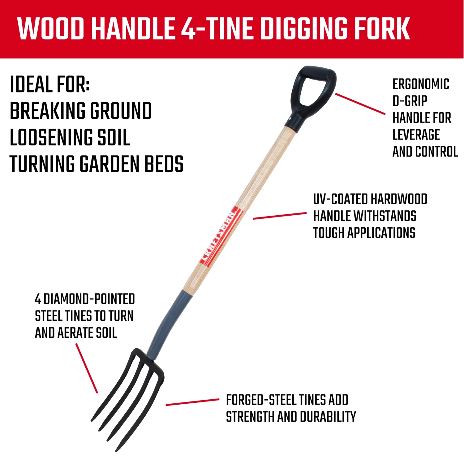 Outlet ๐ CRAFTSMAN Lawn & Garden Hand Tools 42-in L Wood-Handle Forged Spading Fork ๐ฏ 5 Outlet ๐ CRAFTSMAN Lawn & Garden Hand Tools 42-in L Wood-Handle Forged Spading Fork ๐ฏ - Image 5