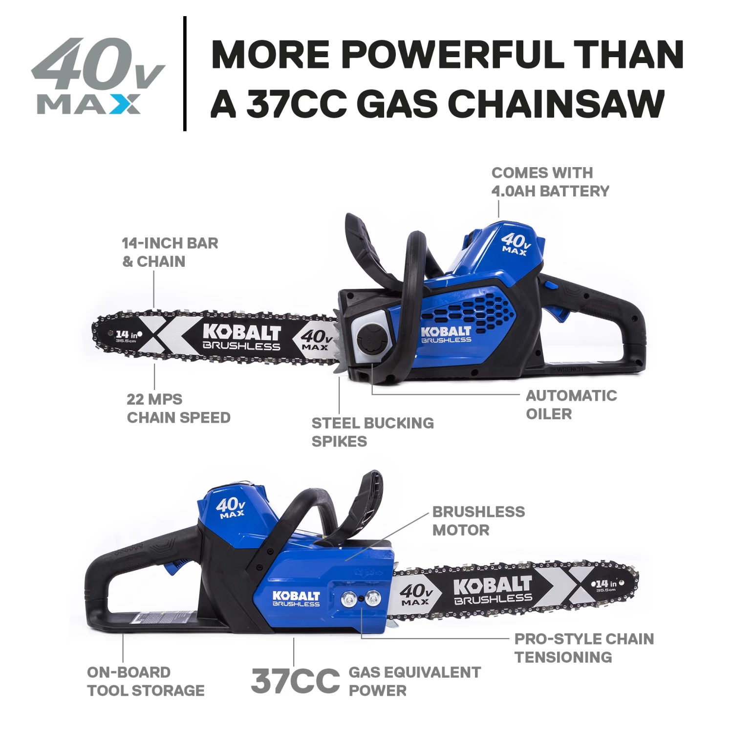 Cheap ๐งจ Kobalt Chainsaws & Pole Saws 40-Volt 14-in Brushless Cordless Electric Chainsaw 4 Ah (Battery & Charger Included) ๐ 2 Cheap ๐งจ Kobalt Chainsaws & Pole Saws 40-Volt 14-in Brushless Cordless Electric Chainsaw 4 Ah (Battery & Charger Included) ๐ - Image 2