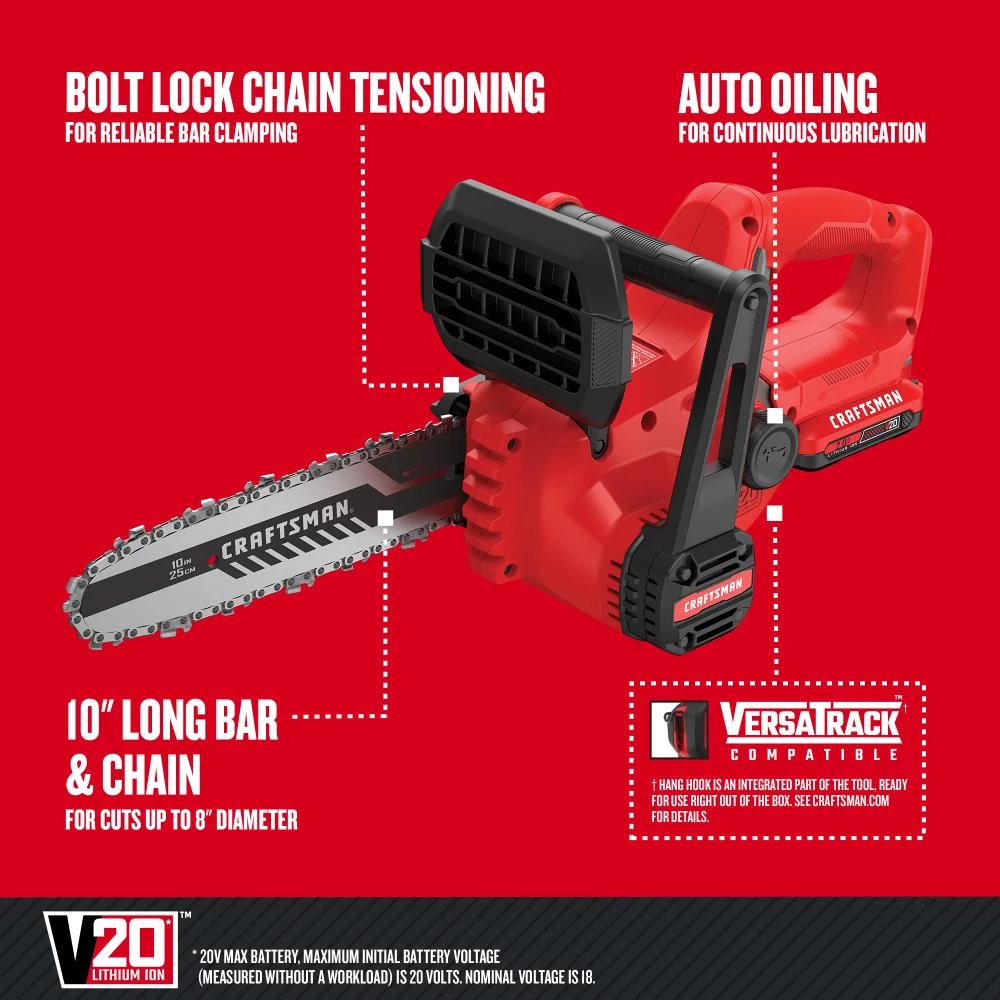 Discount ๐ CRAFTSMAN Chainsaws & Pole Saws 20-Volt Max 10-in Cordless Electric Chainsaw 2 Ah (Battery & Charger Included) ๐ 2 Discount ๐ CRAFTSMAN Chainsaws & Pole Saws 20-Volt Max 10-in Cordless Electric Chainsaw 2 Ah (Battery & Charger Included) ๐ - Image 2
