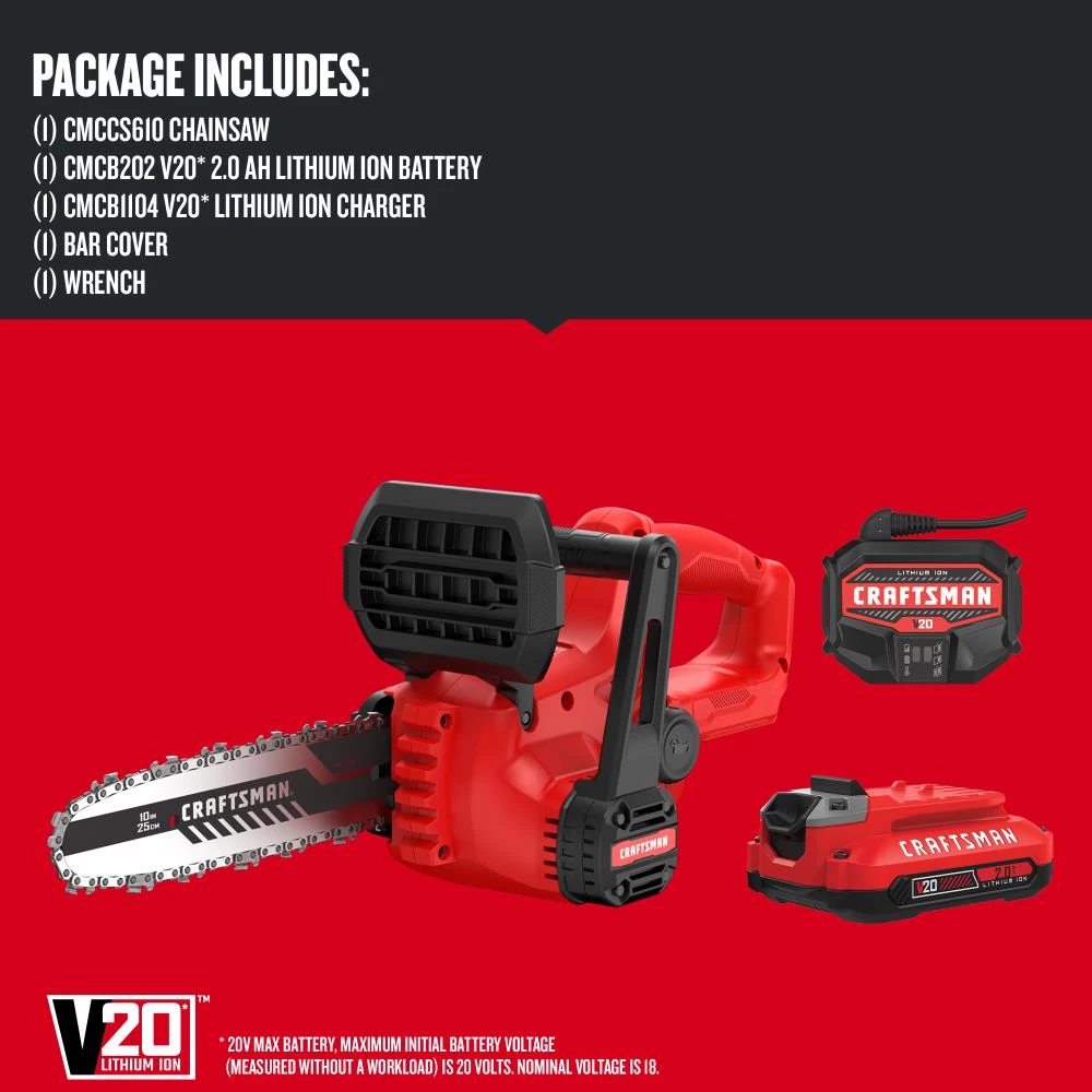 Discount ๐ CRAFTSMAN Chainsaws & Pole Saws 20-Volt Max 10-in Cordless Electric Chainsaw 2 Ah (Battery & Charger Included) ๐ 3 Discount ๐ CRAFTSMAN Chainsaws & Pole Saws 20-Volt Max 10-in Cordless Electric Chainsaw 2 Ah (Battery & Charger Included) ๐ - Image 3