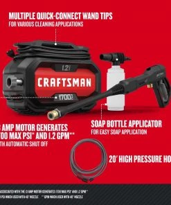 Best deal 🎉 CRAFTSMAN Pressure Washers 1700-PSI 1.2-GPM Cold Water Electric Pressure Washer 🔥 -Deals Outdoor Tools Store 16728317