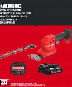Wholesale 👍 CRAFTSMAN Trimmers & Edgers 20-Volt Max 8-in Dual Cordless Electric Hedge Trimmer 1.5 Ah (Battery & Charger Included) 🔥 -Deals Outdoor Tools Store 17851972